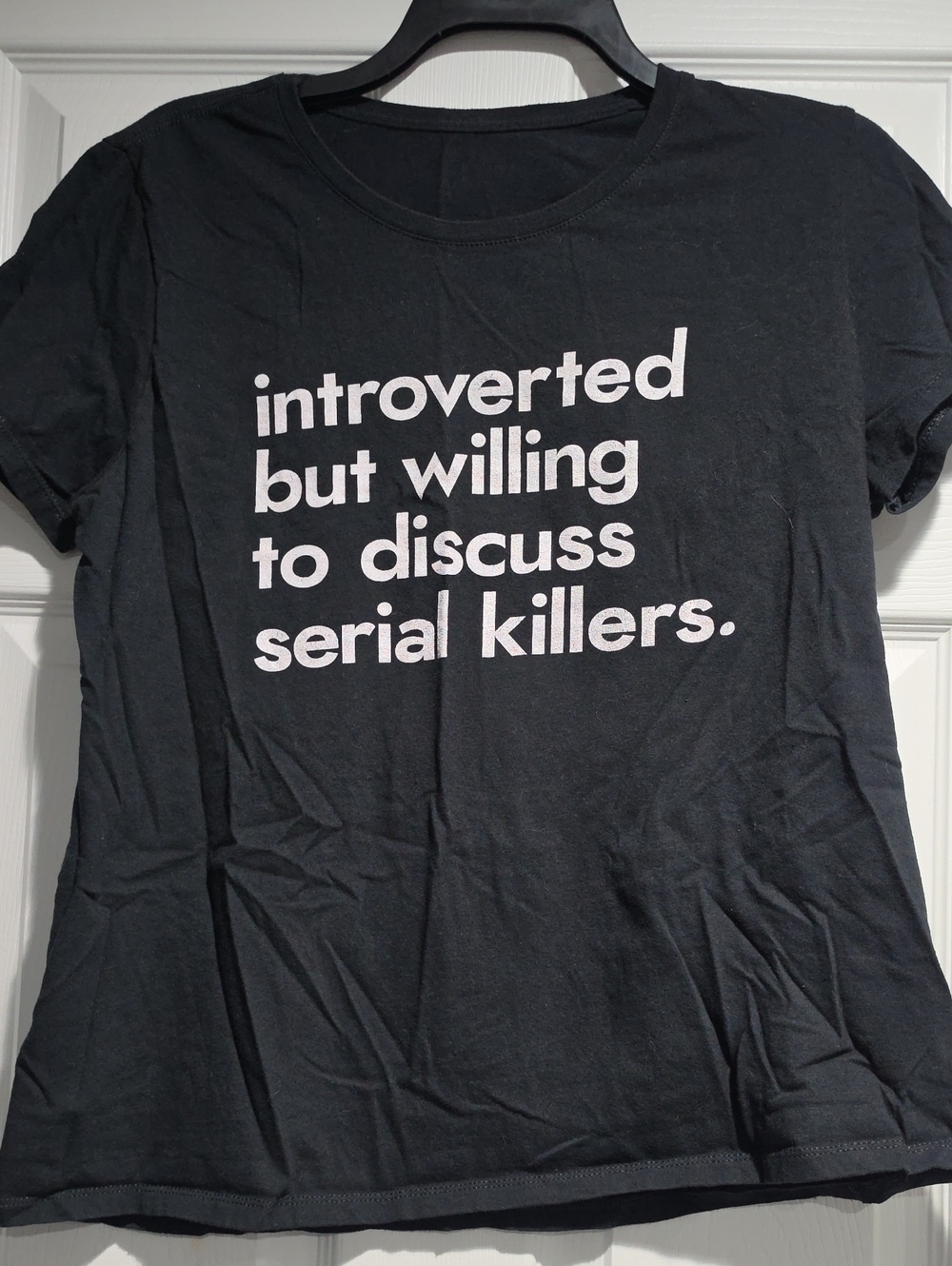 Black Graphic Crewneck Tee - Introverted But Willing To Discuss Serial Killers
